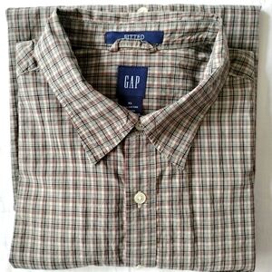 Gap Button Down Short Sleeve Shirt Men's Size XL Plaid Cotton Gray Red